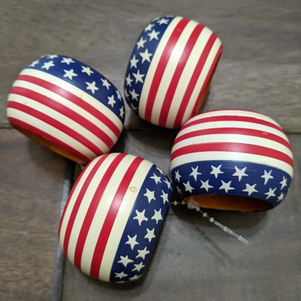 Set lot 4 PCs USA flag wood wooden napkin rings americana